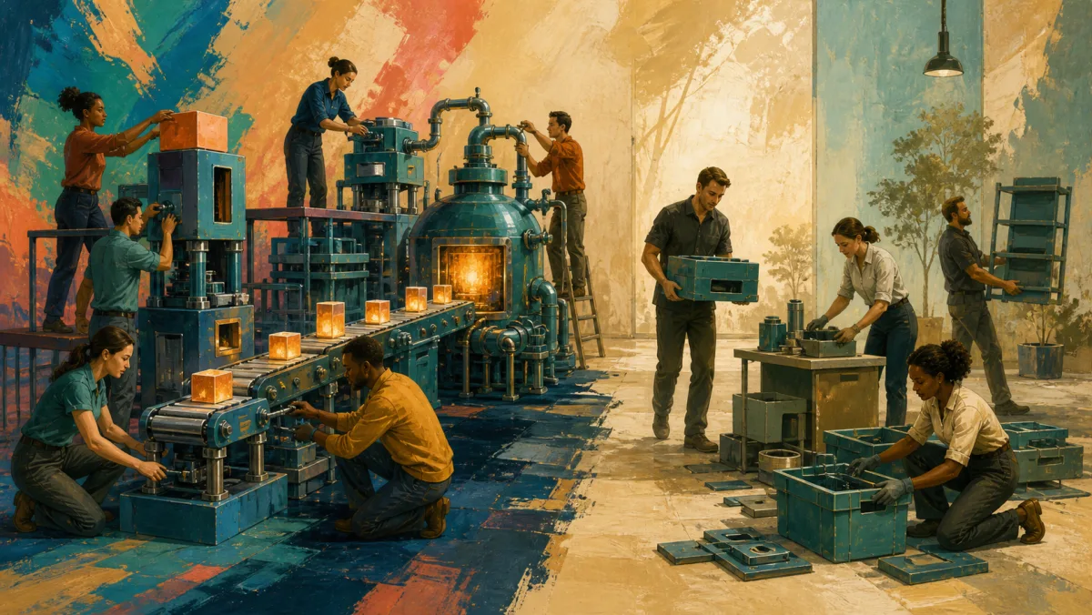 One team expands an active process while another dismantles and closes a completed workspace