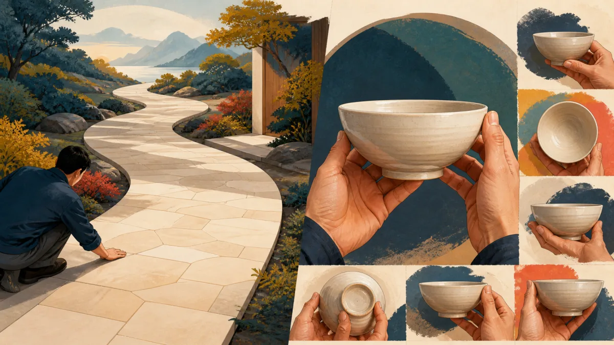 A continuously joined pathway contrasts with a ceramic bowl inspected from every angle for defects