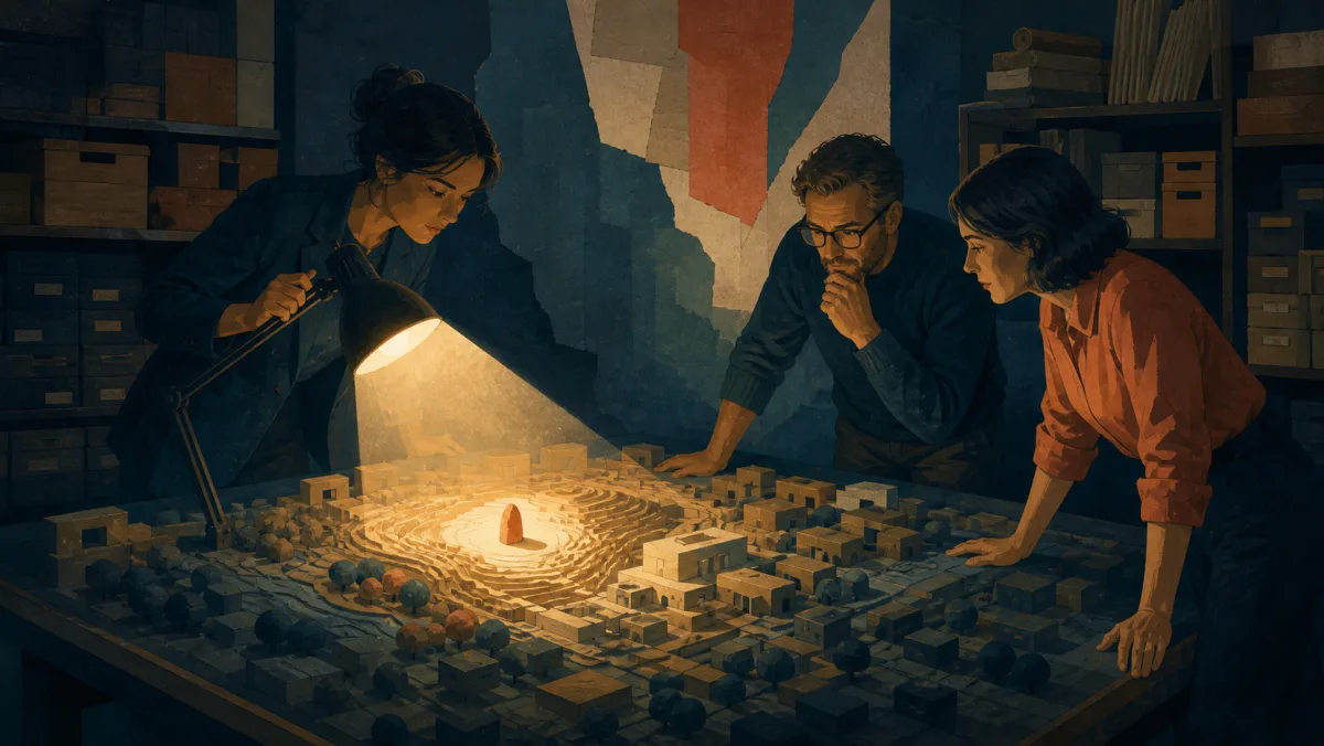 Professionals use a focused lamp to illuminate one previously hidden clue in a complex model