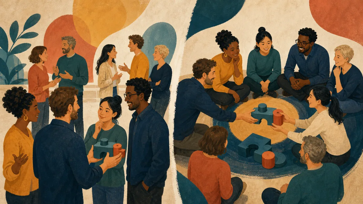 Broad stakeholder conversations contrast with a colleague being brought into an active working circle