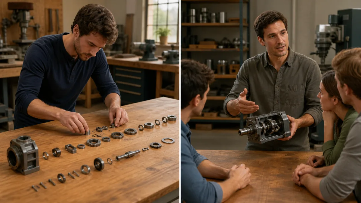Individual mechanism parts are arranged precisely while an assembled mechanism is explained to a group