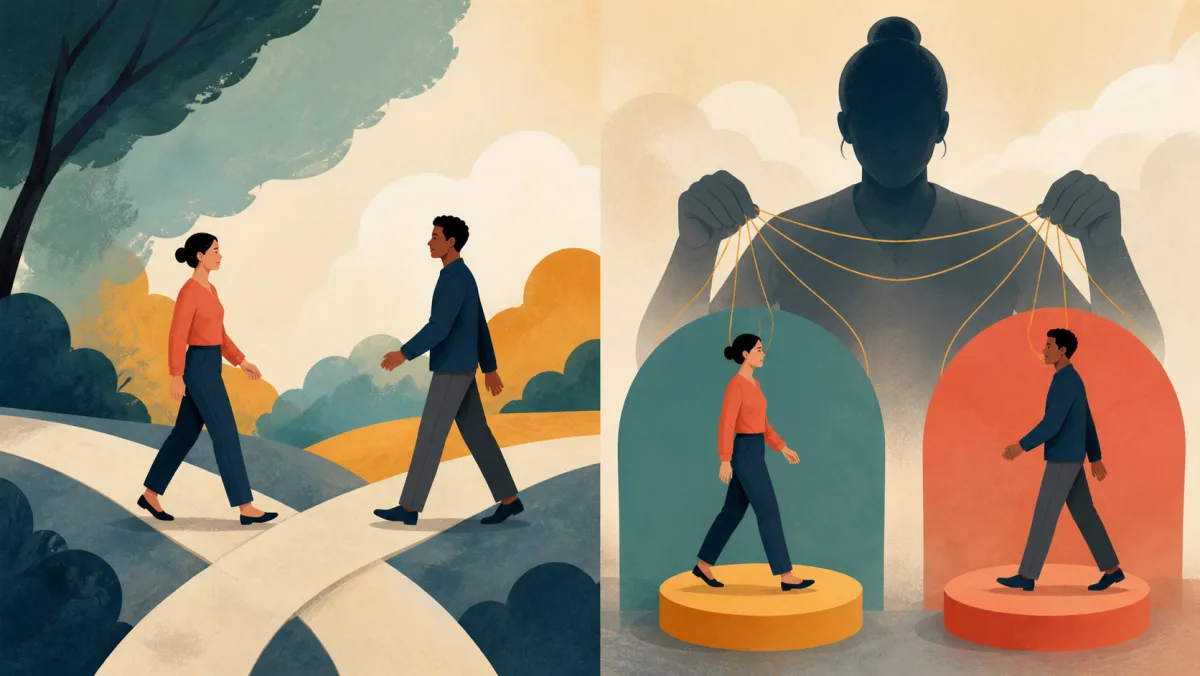 Two independent paths cross by chance while a hidden figure controls two apparently linked outcomes