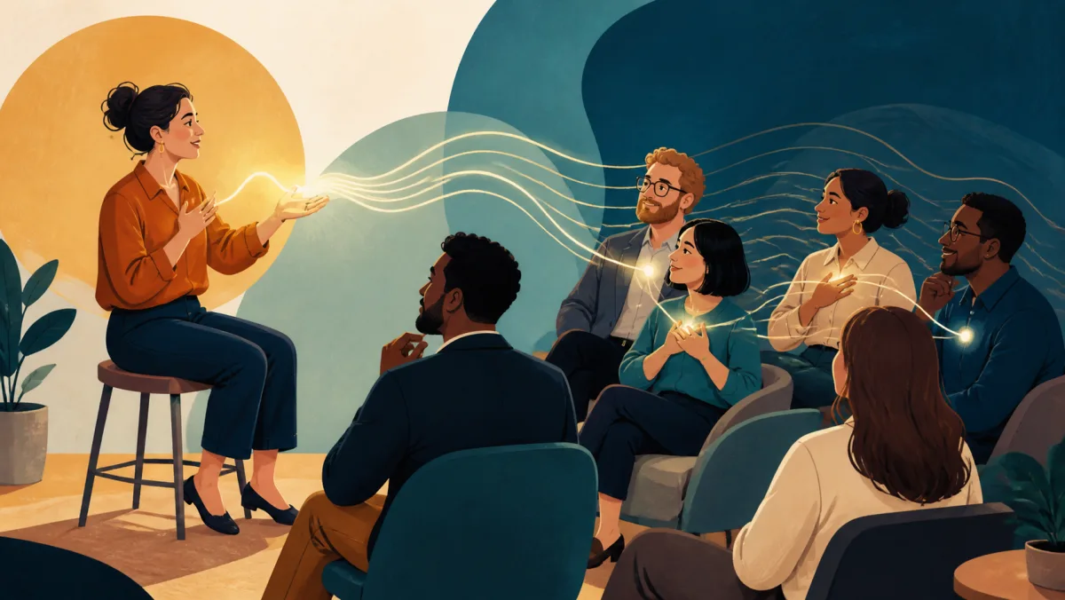A speaker's story sends gentle waves toward an audience whose members respond with felt recognition