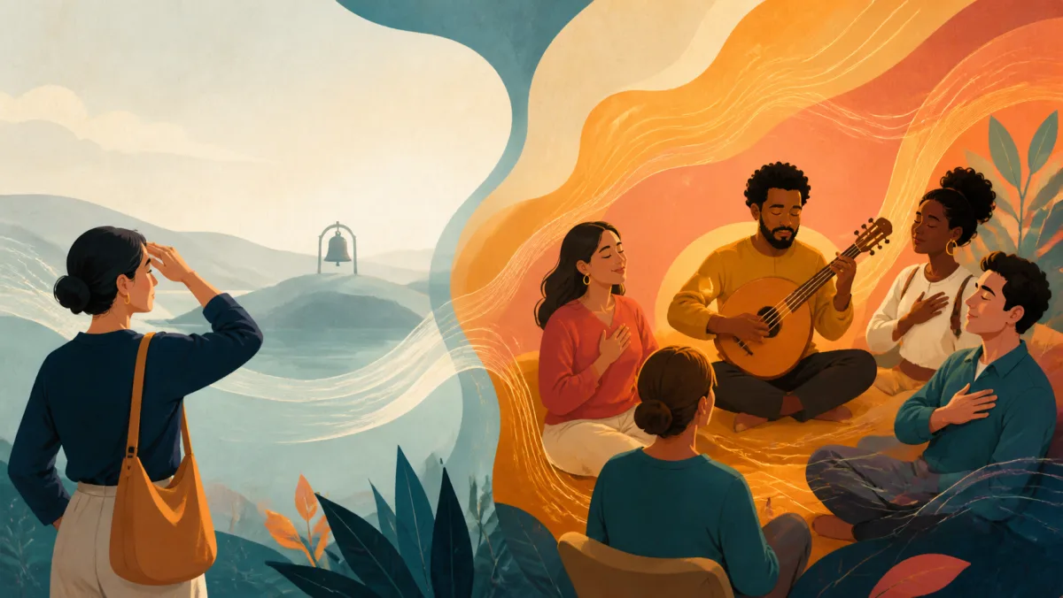 A distant bell prompts vague recognition while music creates a deeper shared emotional response