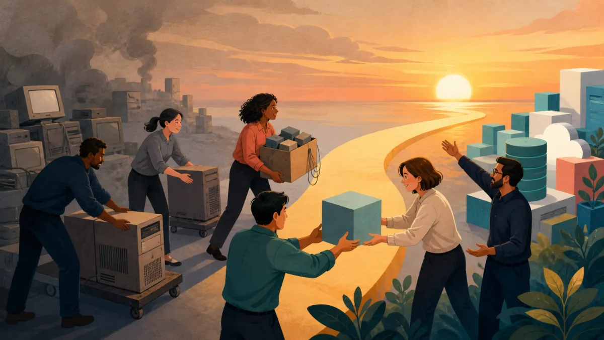 A team moves aging workplace systems along a planned sunset path toward modern replacements