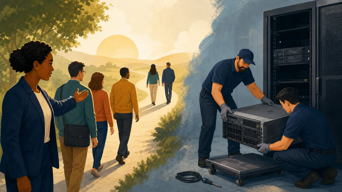 Users leave an aging system while technicians safely remove its underlying server